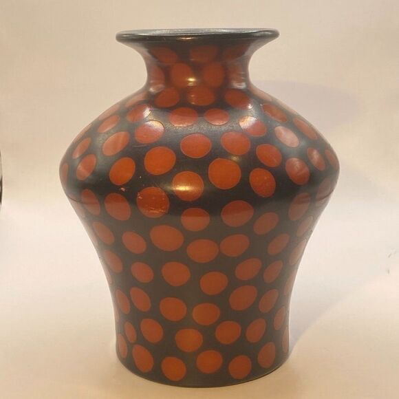 Vintage 2006 Chulucanas Vase Peru Signed Alex Calle Sosa Brown Red Polka… - Picture 2 of 12